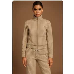 Escada Sport Gold Metallic Striped Tracksuit Set Beige Luxe Athleisure Size M EU
